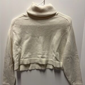 White Zara Cropped Turtleneck Sweater